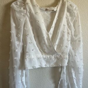 Medium White Sheer Floral Wrap Top Cropped